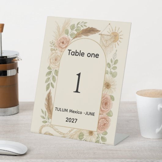 Signe De Table Boho Pampas Grass Arch Table Number Pedestal Sign  (In SItu)