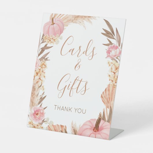 Signe De Table Boho Pampas pink Pumpkin cards & gifts sign (Recto)