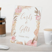 Signe De Table Boho Pampas pink Pumpkin cards & gifts sign (In SItu)