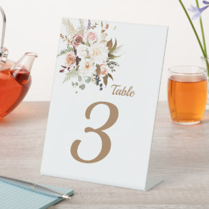 Signe De Table Boho Roses de couleur douce / Fleurs blanches