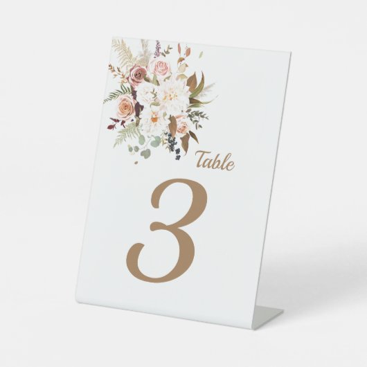 Signe De Table Boho Roses de couleur douce / Fleurs blanches (Recto)