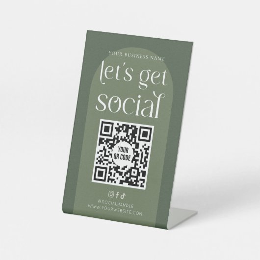 Signe De Table Boho Sage Green Business Social Media QR Code (Recto)