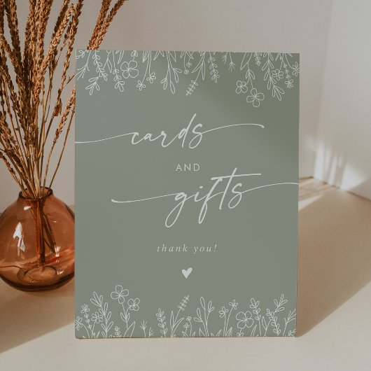 Signe De Table Boho Sage Green Wildflower Wedding Cards and Gifts