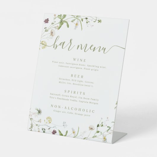 Signe De Table Boho Script Fleur sauvage rustique Menu Bar (Recto)