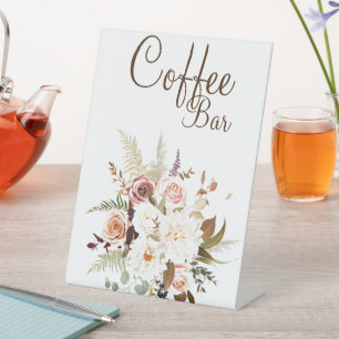 Signe De Table Boho Soft Colored Rose/Fleurs Blanches Café Bar