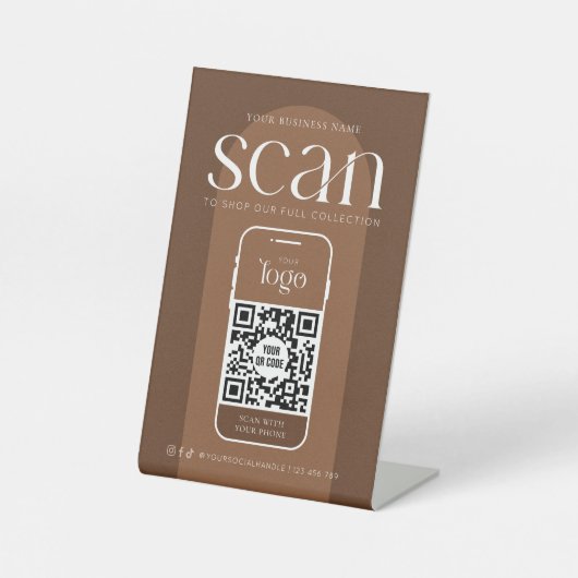 Signe De Table Boho Terracotta moderne Business Scannable QR Code (Recto)