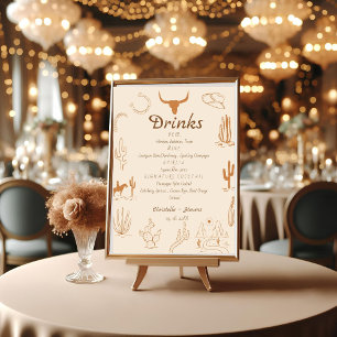 Signe De Table Boho Western mariage bar menu, boisson mariage Pos