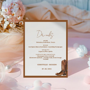 Signe De Table Boho Western mariage menu bar, boisson mariage