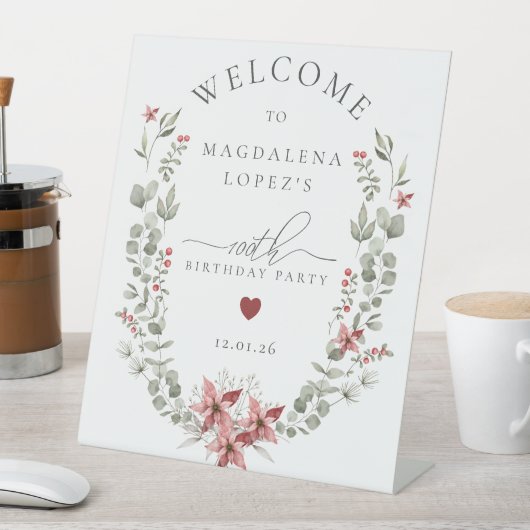Signe De Table Boho Winter Greenery Red Floral 100e anniversaire (In SItu)