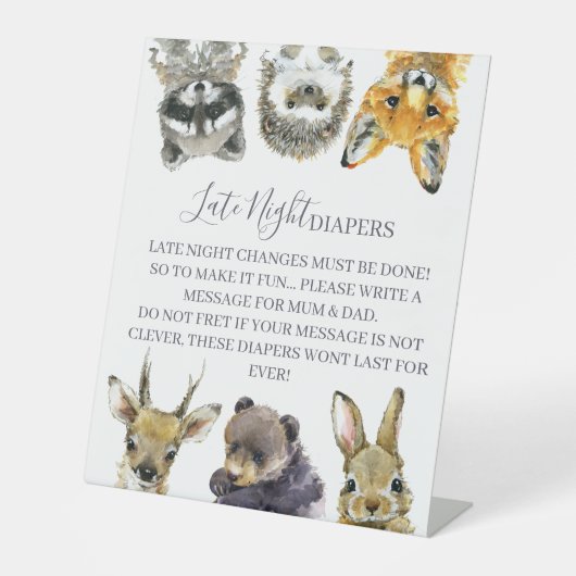 Signe De Table Bois Animaux Baby shower Diapeurs nocturnes tardif (Recto)