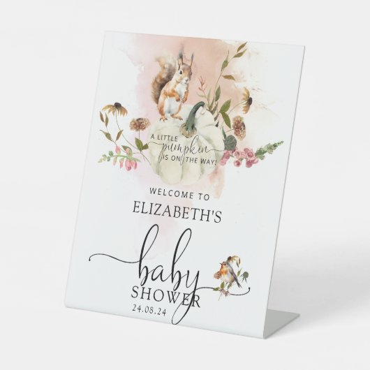 Signe De Table Bois Animaux Citrouilles Baby shower d'automne Bie (Recto)