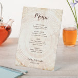 Signe De Table Bois Mariage rustique bague Bois personnalisé Menu<br><div class="desc">Voici notre "Rustic Mariage Wood Tree Ring Custom Menu Pedestal Sign" - un ajout charmant et personnalisé à votre décor mariage rustique. Ce panneau présente un design rustique en anneau de bois, offrant un cadre naturel et élégant pour présenter vos options de menu. Customisez chaque détail pour faire de ce...</div>