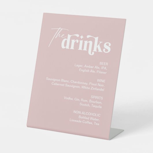 Signe De Table Boisson rose Dusty Menu Bar Mariage (Recto)
