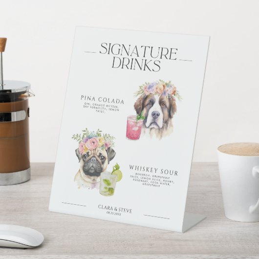 Signe De Table Boisson signature chien menu animal mariage Signer (In SItu)