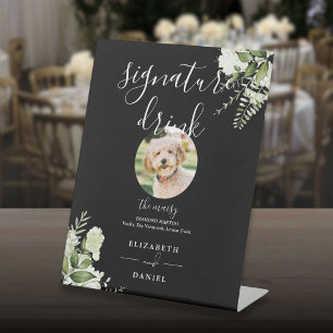 Signe De Table Boisson Signature de Mariage à la Végétation Noire