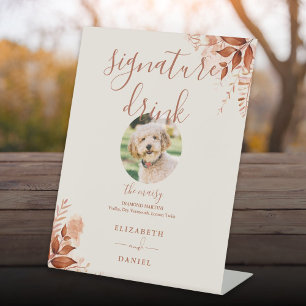 Signe De Table Boisson Signature de Mariage Floral Rustique d'Aut
