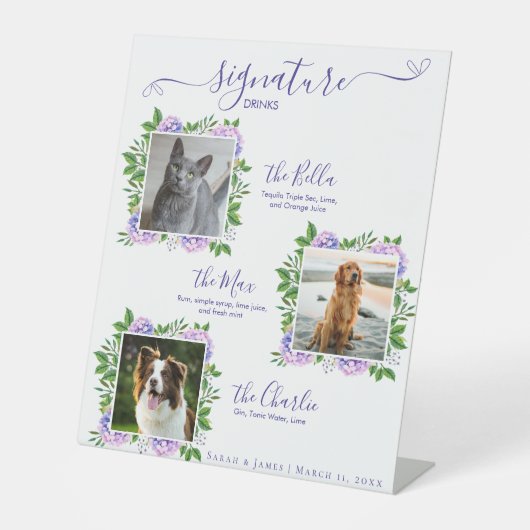 Signe De Table Boisson Signature Photo Chien Fleurs d'Hydrangea V (Recto)