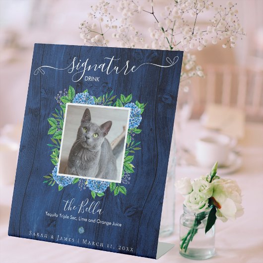 Signe De Table Boisson Signée Hydrangea Wood Mariage 1 Photo Chie