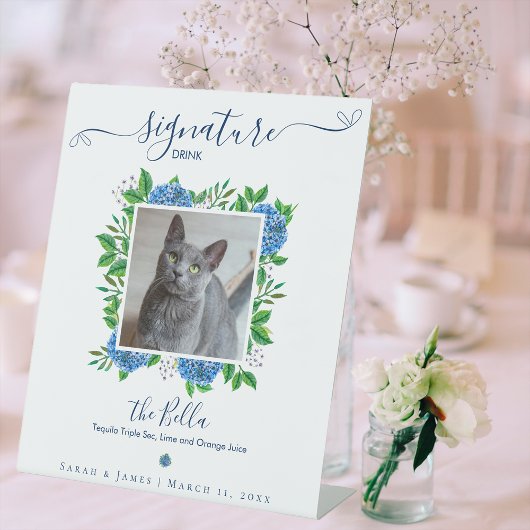 Signe De Table Boisson Signée Photo de Mariage aux Hydrangeas 1