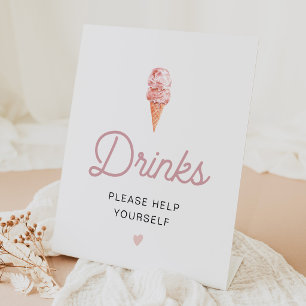 Signe De Table Boissons Bar Crème Glacée Rose Rétro