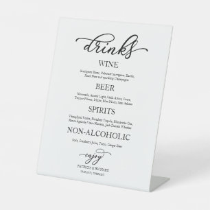 Signe De Table Boissons Bar Élégant Script Mariage Signal