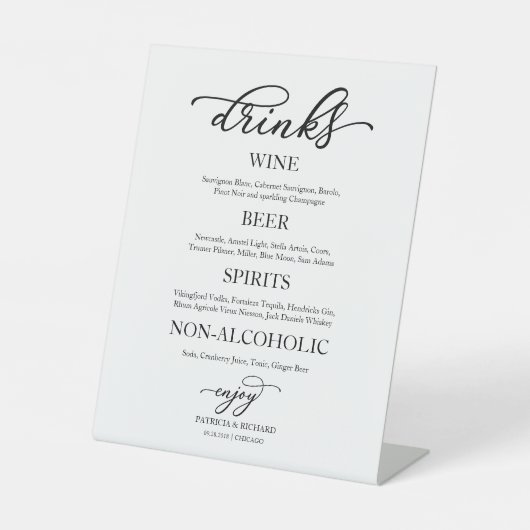 Signe De Table Boissons Bar Élégant Script Mariage Signal (Recto)