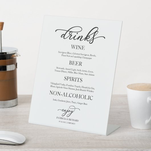 Signe De Table Boissons Bar Élégant Script Mariage Signal (In SItu)