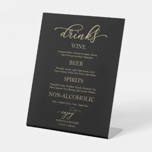 Signe De Table Boissons Bar Gold Script Black Mariage Sign