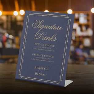 Signe De Table Boissons de signature Art Déco Noces Navy et Or