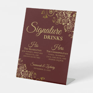 Signe De Table Boissons de signature Auburn Brown & Gold Mariage 