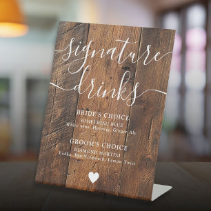 Signe De Table Boissons de signature de grange boho en bois rusti