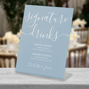 Signe De Table Boissons de signature de mariage à l'écriture bleu