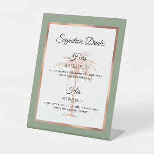 Signe De Table Boissons de signature de mariage au palmier en or 