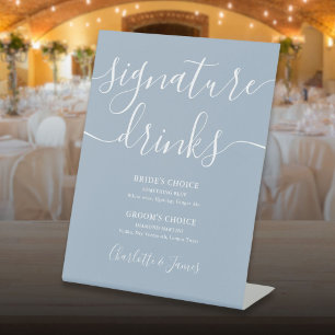 Signe De Table Boissons de signature de mariage bleu poussiéreux