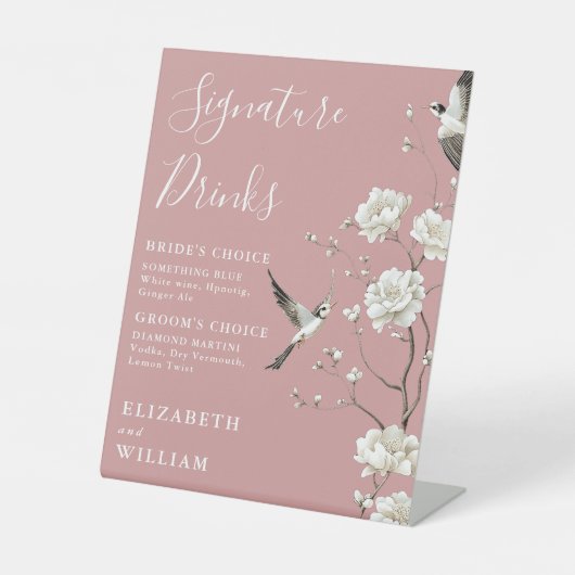 Signe De Table Boissons de signature de mariage chinoiserie rose (Recto)