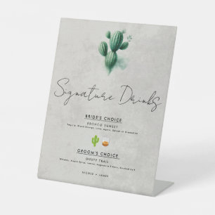 Signe De Table Boissons de signature de mariage de cactus vert aq