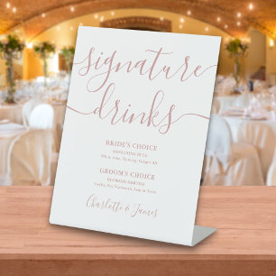 Signe De Table Boissons de signature de mariage de rose poussiére