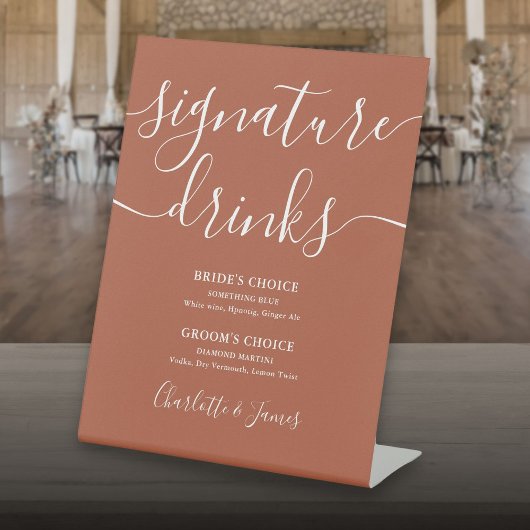 Signe De Table Boissons de signature de mariage de script moderne