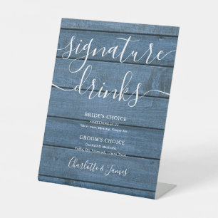Signe De Table Boissons de signature de mariage en bois rustique