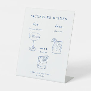 Signe De Table Boissons de signature de mariage minimaliste bleu