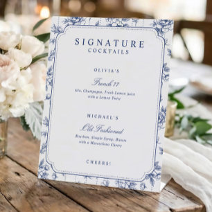 Signe De Table Boissons de signature florale vintage Navy Mariage