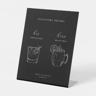 Signe De Table Boissons de signature minimaliste pour Mariage