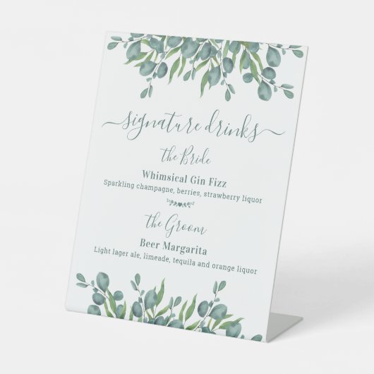 Signe De Table Boissons de signature Personnalisé Mariage Eucalyp (Recto)