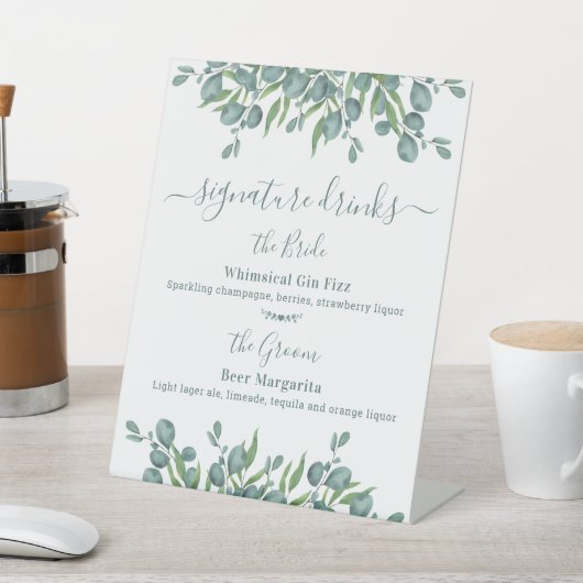 Signe De Table Boissons de signature Personnalisé Mariage Eucalyp (In SItu)