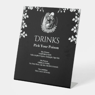 Signe De Table Boissons Mariage Élégant Gothique Squelette