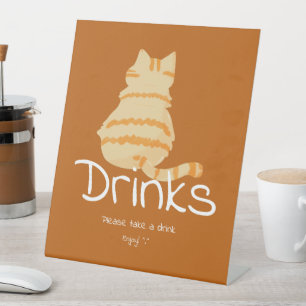 Signe De Table Boissons pour Baby Shower avec un gros chat orange