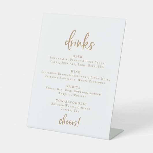 Signe De Table Boissons Rustic Gold Script Mariage Menu Signer (Recto)