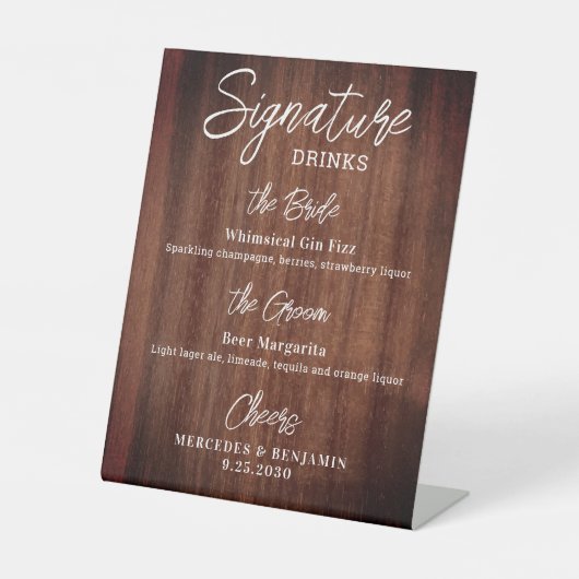 Signe De Table Boissons Rustiques Signature Bar Mariage personnal (Recto)