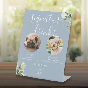 Signe De Table Boissons Signature de mariage florales bleu poussi
