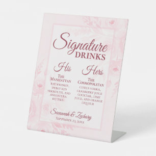 Signe De Table Boissons Signature de Mariage Rose Pâle Bohème Piv